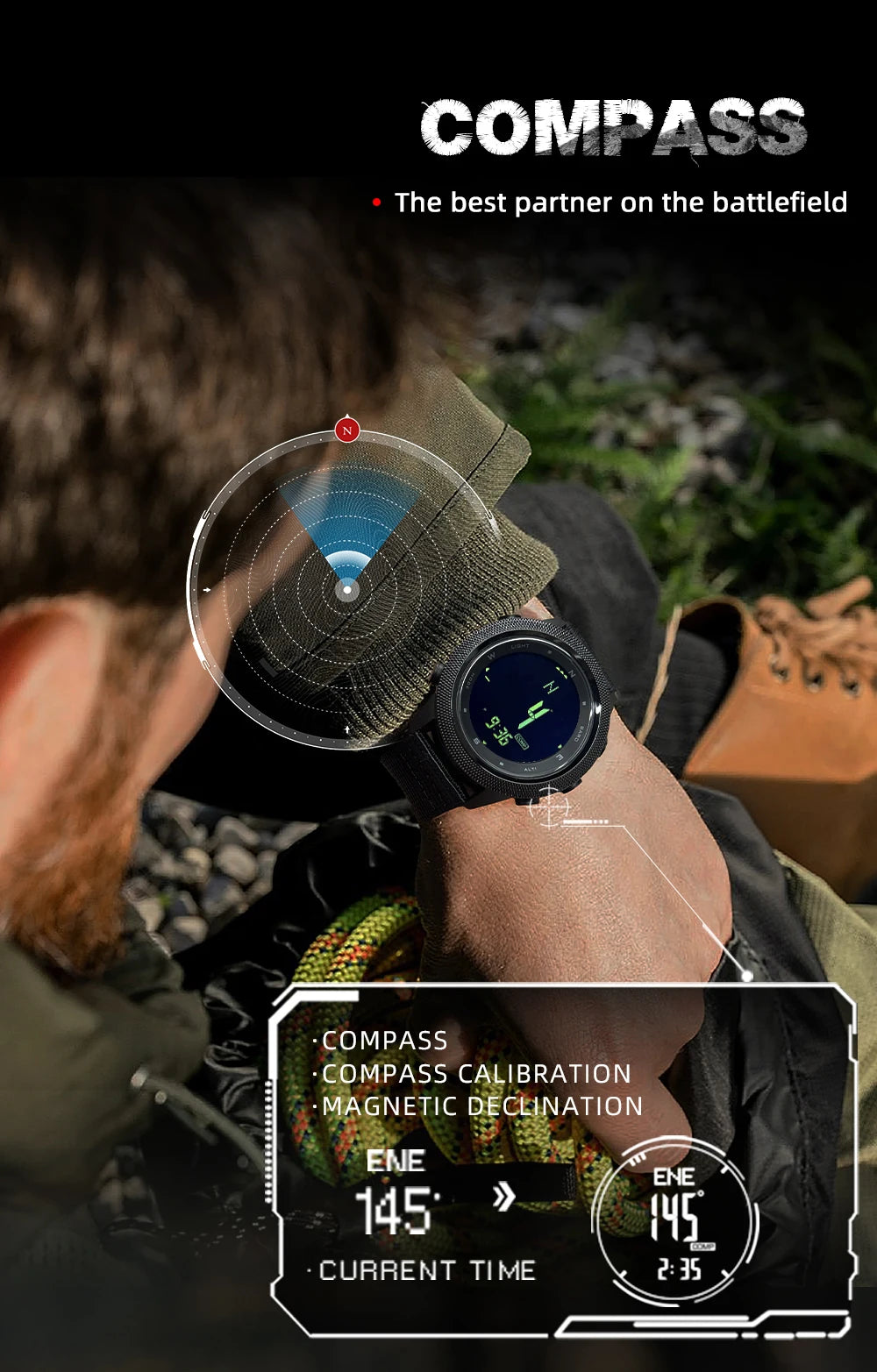 NORTH EDGE APACHE-46 Men Digital Watch Outdoor Sports Running Swimming Outdoor Sport Watches Altimeter Barometer Compass WR50M.