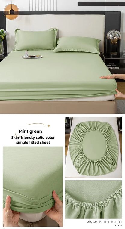 1Pc Fitted Bed Sheet With Elastic Band Solid Color Anti-slip Adjustable Mattress Cover for Single Double (No Pillowcase）
