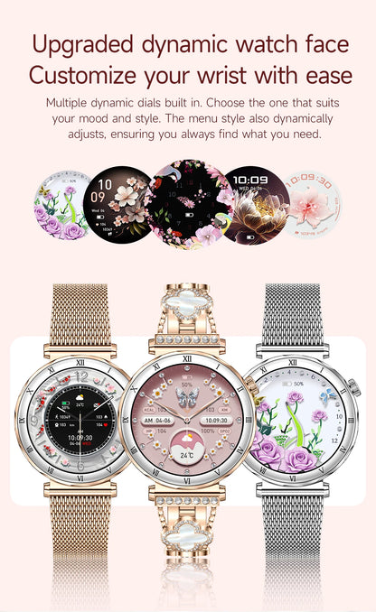 LIGE Luxury 1.19” AMOLED Screen Smart Watch Women Health Monitor Women's Wristwatch Bluetooth Call Waterproof Ladies Smartwatch.