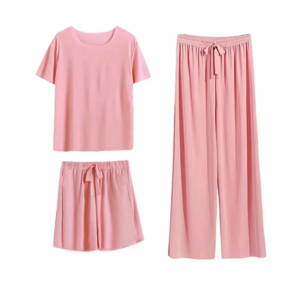 Eisse ide Pyjama dreiteiliges Set Damen Damen Home Wear Hose einfache Freizeit bequeme lose kurz ärmel ige Mädchen Nachtwäsche.