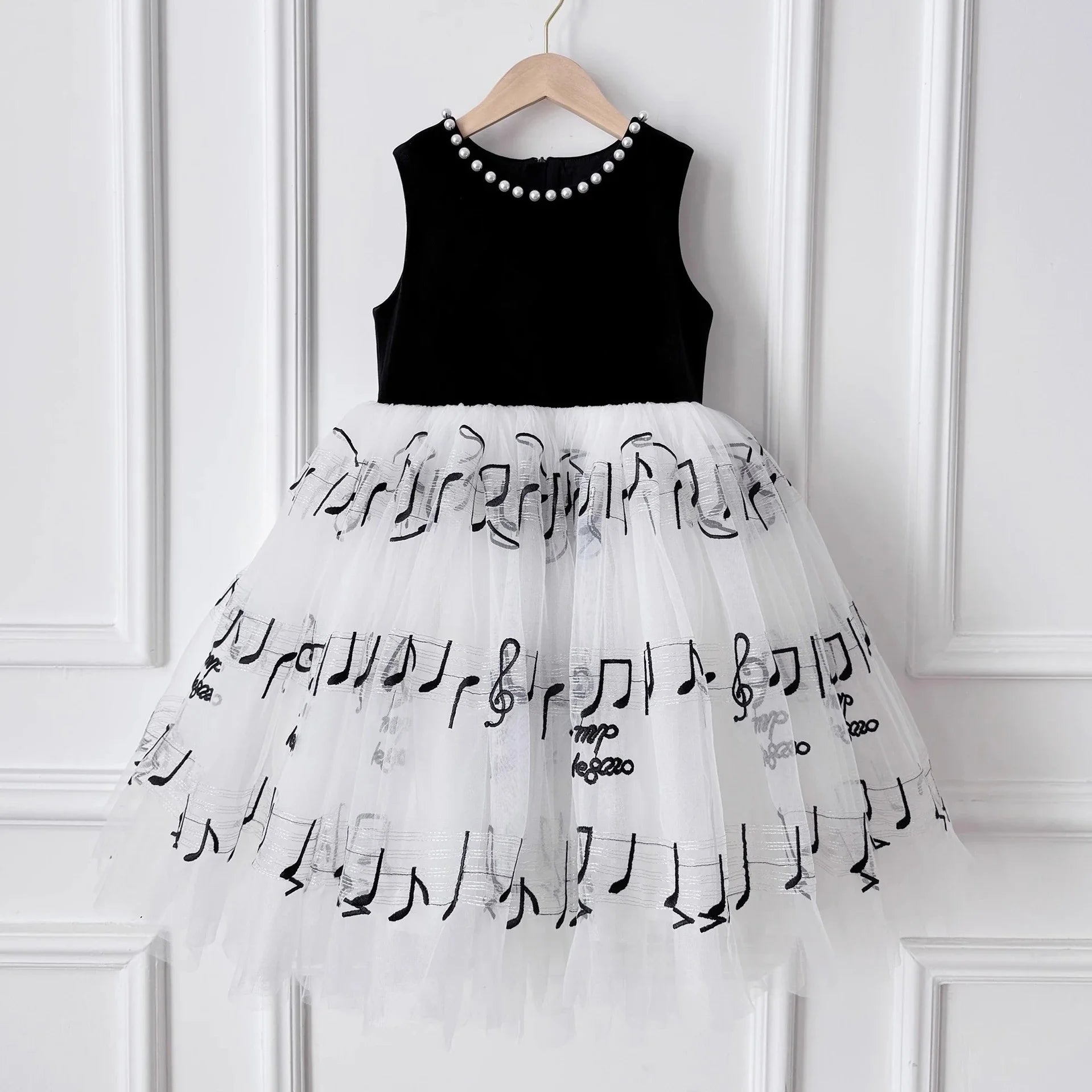 Gesticktes Tüllkleid für schwarze Mädchen, Perlenklavier, Performance-Kleid, Bühnenausstattung, Outfits, Sommer, Blumenspitze, formelle Kostümkleidung.