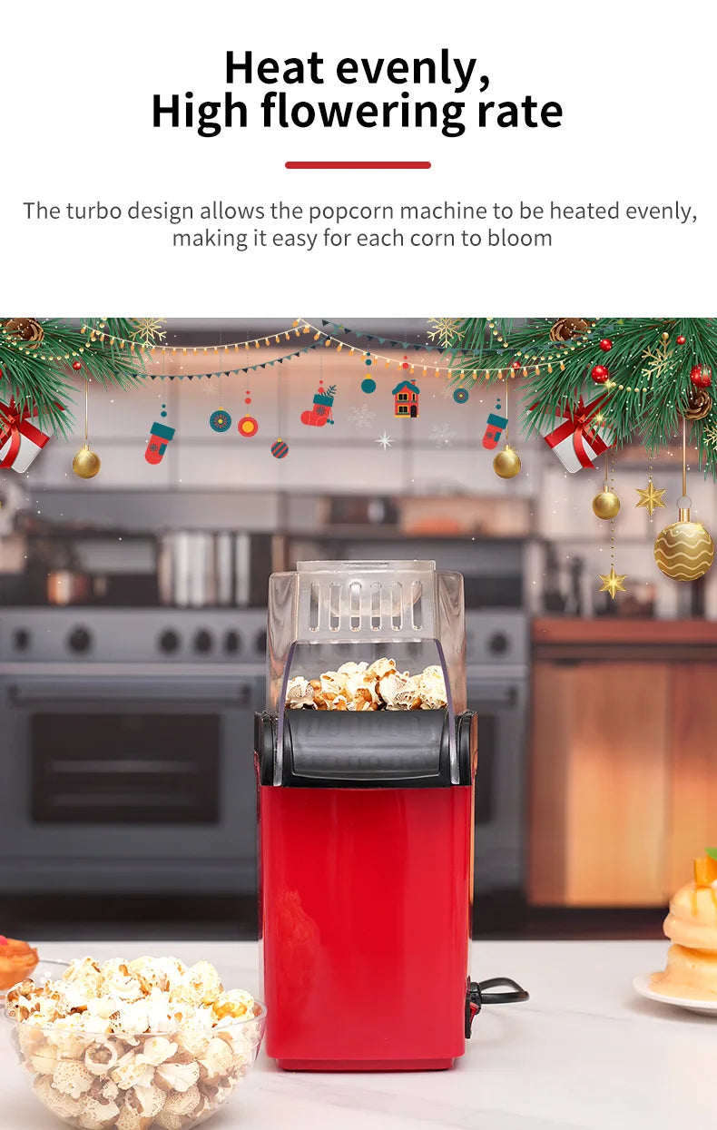 Electric Portable Popcorn Maker Fully Automatic Home Popcorn Popper Hot Air Popcorn Machine Healthy No Oil Mini Popcorn Maker.