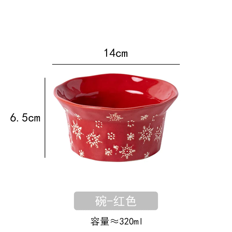1PC Exquisite Christmas Tableware Ceramic Plates Fruit Salad Plates Breakfast Milk Mugs Household Kitchen Ceramic Noodle Bowls