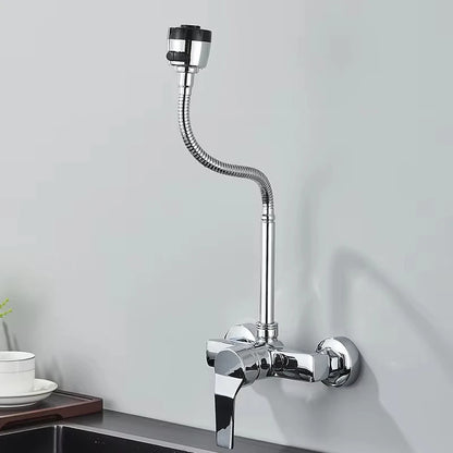 Chrome/black wall-mounted swivel, two-way spout, water stream sprayer, hot and cold water flexible hose kitchen mixer tap