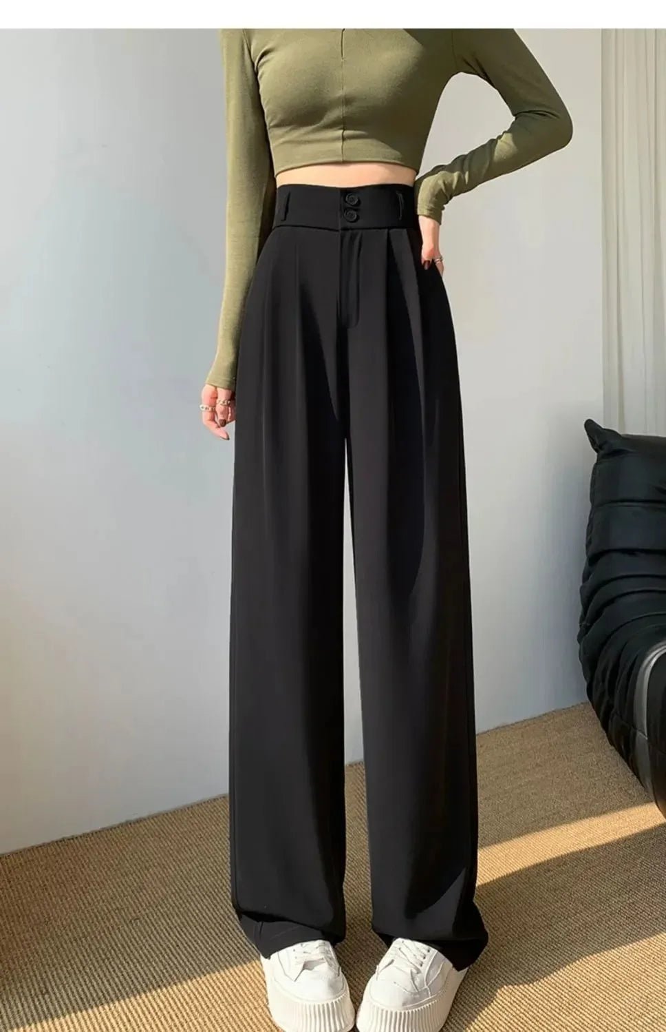 Elegante Breite Bein Hosen Frauen Koreanischen Stil Hohe Taille Schwarz Baggy Hosen Büro Damen Mode Lose Anzug Hosen Streetwear.