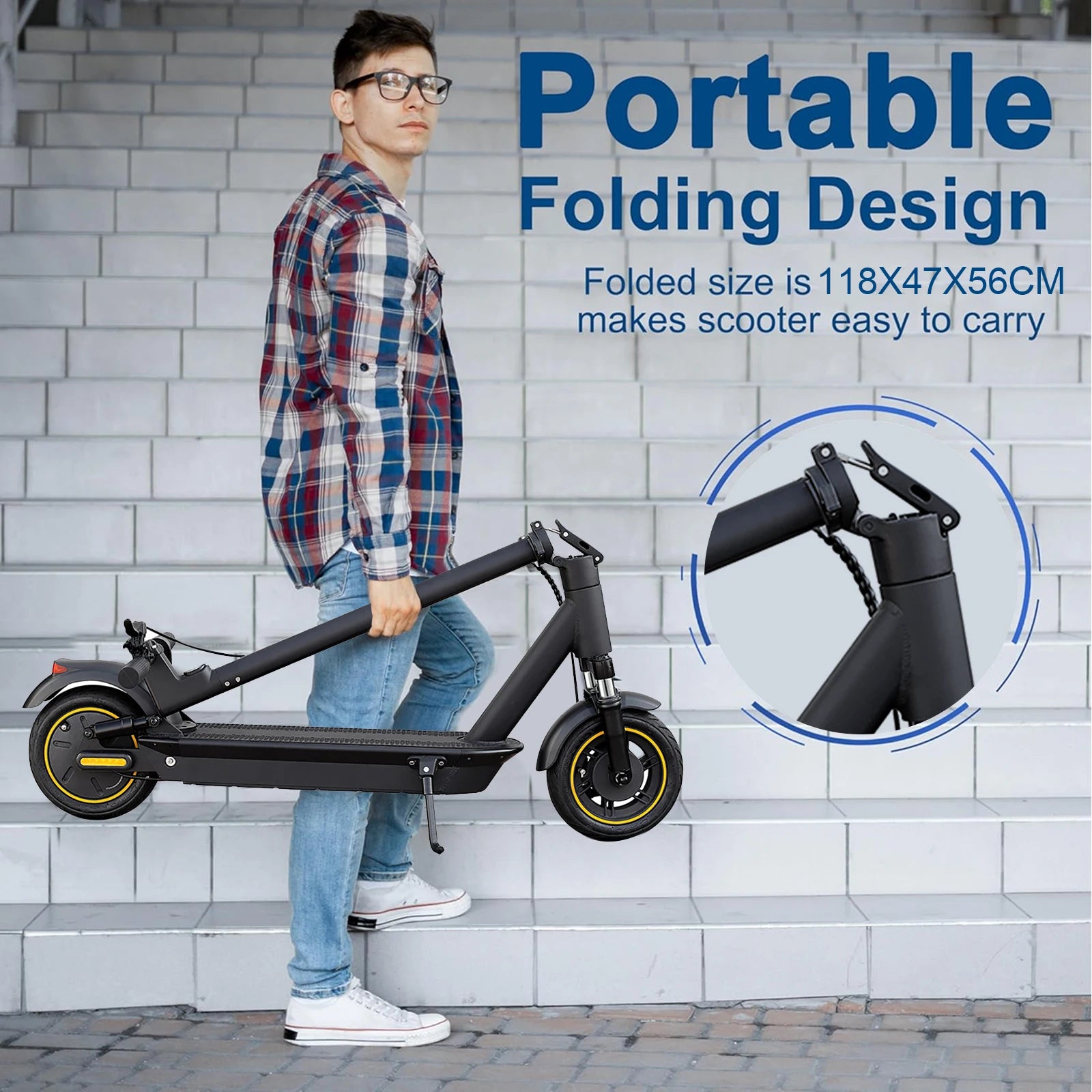 ATSANT ESMAX Electric Scooter 500W 42V14.5Ah 40KM Long Range 10Inch Pneumatic Flatproof Tyres Foldable Smart Adult Kick EScooter.
