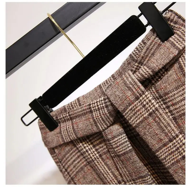 Khaki Plaid Vintage A-line High Waist Lace Up Buttons Loose Women's Skirt Mid-Calf Long Skirts For Women Clothing Fashion 2024.