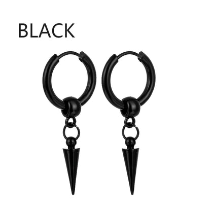 1 Pairs Black Earrings Set Punk Stainless Steel Stud Earrings For Men Women Vintage Hip Hop Piercing Ear Jewelry Accessories.