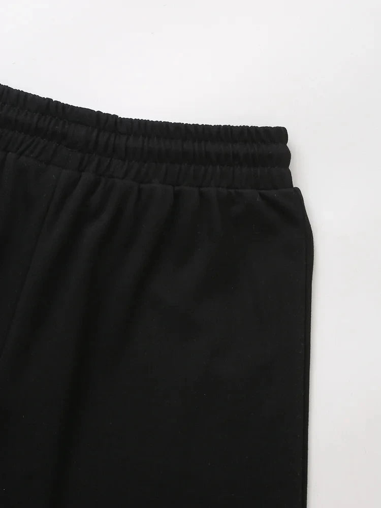 HH Women Casual Sport Pant Suit Vintage Solid Short Sleeve O Neck T-Shirt + Drawstring Jogging Pants Woman Commuting Sets