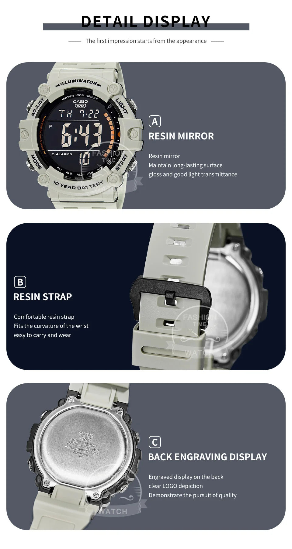 Casio Men's Watch Large Dial Sporty Model Stylish Cool Multifunctional Watches AE-1500WH-8B2.