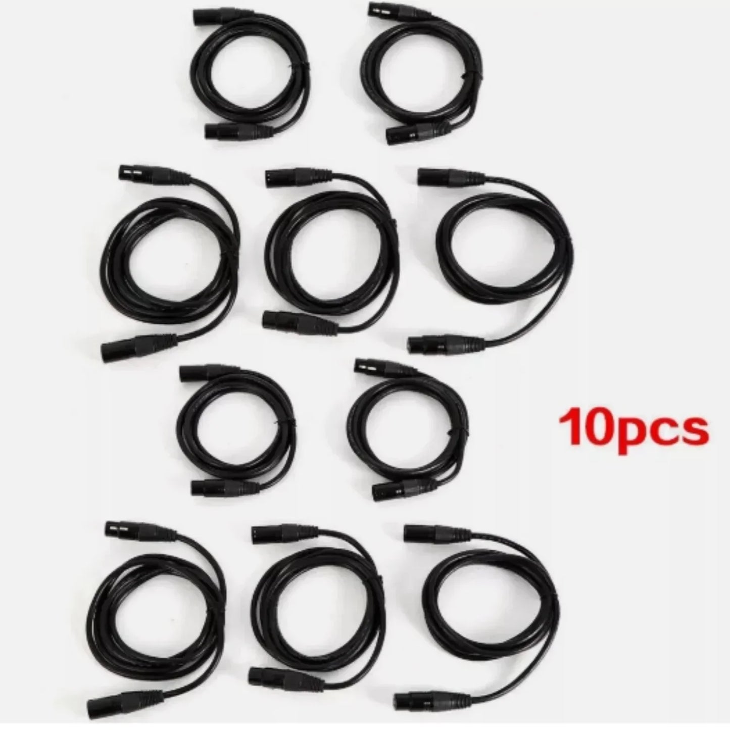 10Pcs 2M DMX XLR Cable Set 3 Pins Metal Connectors Multi-Layer Shielding Non-Waterproof For Stage Lighting & Events.