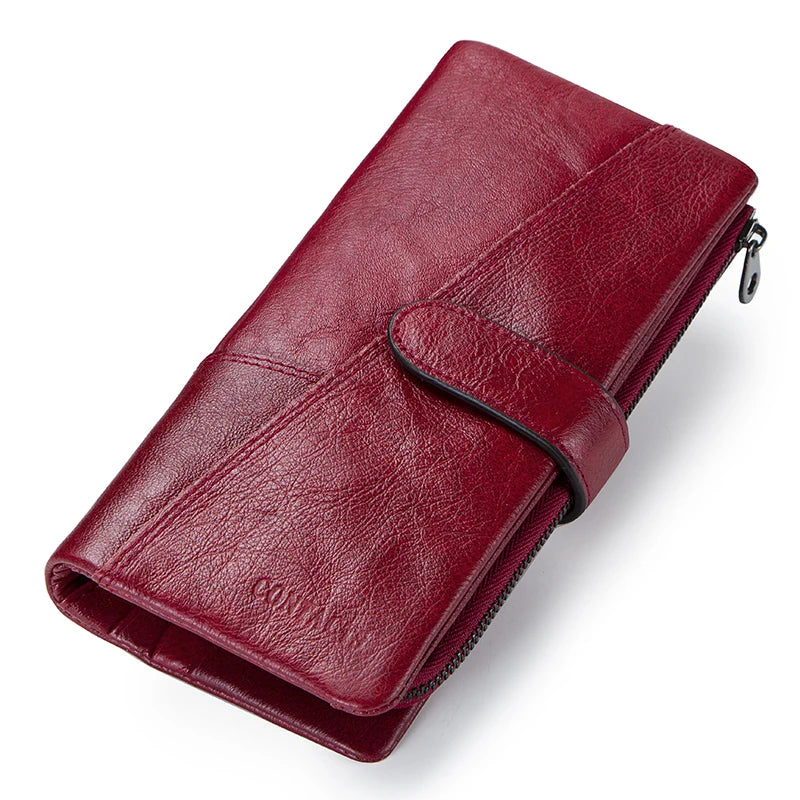 Contact's 100% Genuine Leather Wallet Women Long Coin Purse Hasp Design Clutch Bags Name Engraving Card Holder Wallets Cartera