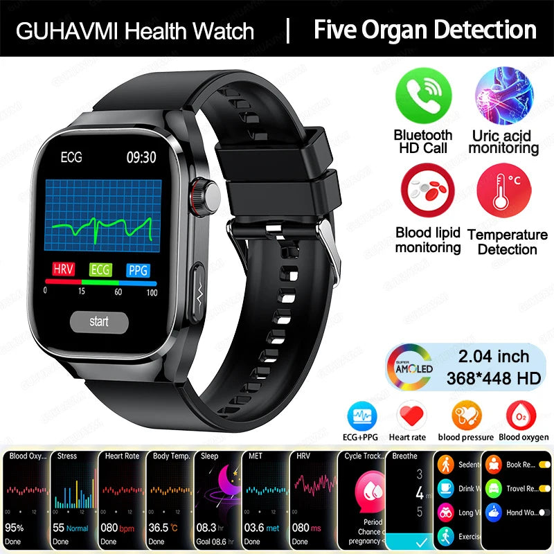 2025 New AI Intelligent Diagnosis ECG+PPG Smartwatch Health Protection Blood Lipids Uric Acid Heart Rate BT Call Smart Watch Men