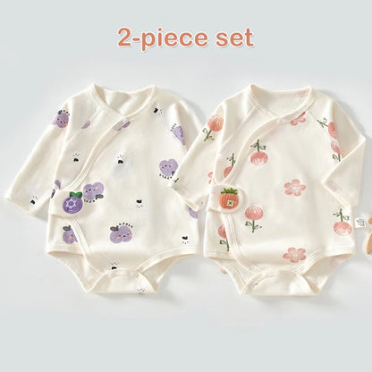 Ircomll 2-teiliger Frühlings- und Herbst-Body für Neugeborene, Baumwolle, langärmelig, Kleidung, Säuglingskleidung, Pyjama, Overalls für Mädchen und Jungen, 0–6 Monate