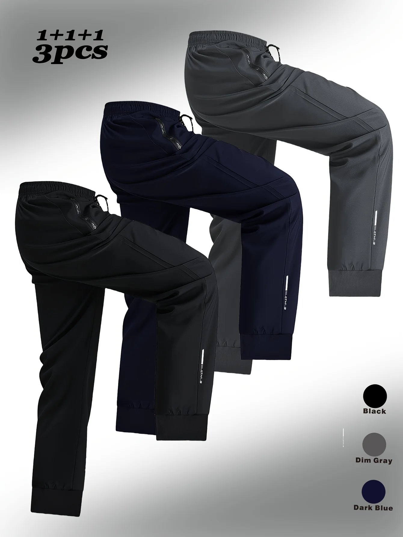3 Pack Mens Jogger Pants Zipper Ankle Cuff Slim Fit Stretch Casual Running Lounge Sweatpants Trousers for Gym Workout Training.