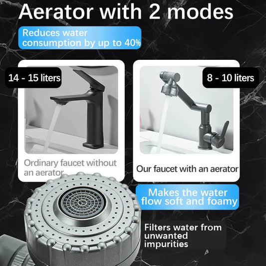 Basin Faucet 360° Rotate Bathroom Sink Mixer Cold Hot Tap Height Adjusted Multi Function Nozzle