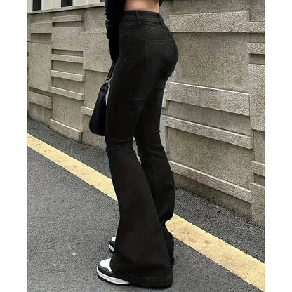 2025Mädchen Concise Ins Hohe Taille Ausgestellte Jeans Weibliche Stretchy Bootcut Denim Hosen Frauen Einfarbig Dünne Schlaghosen.