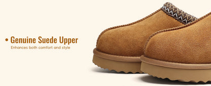 Litfun Winter Genuine Suede Snow Boots For Women Water Resistant Slides Soft Sole Ankle Boots Plush Lining Warm House Slippers.