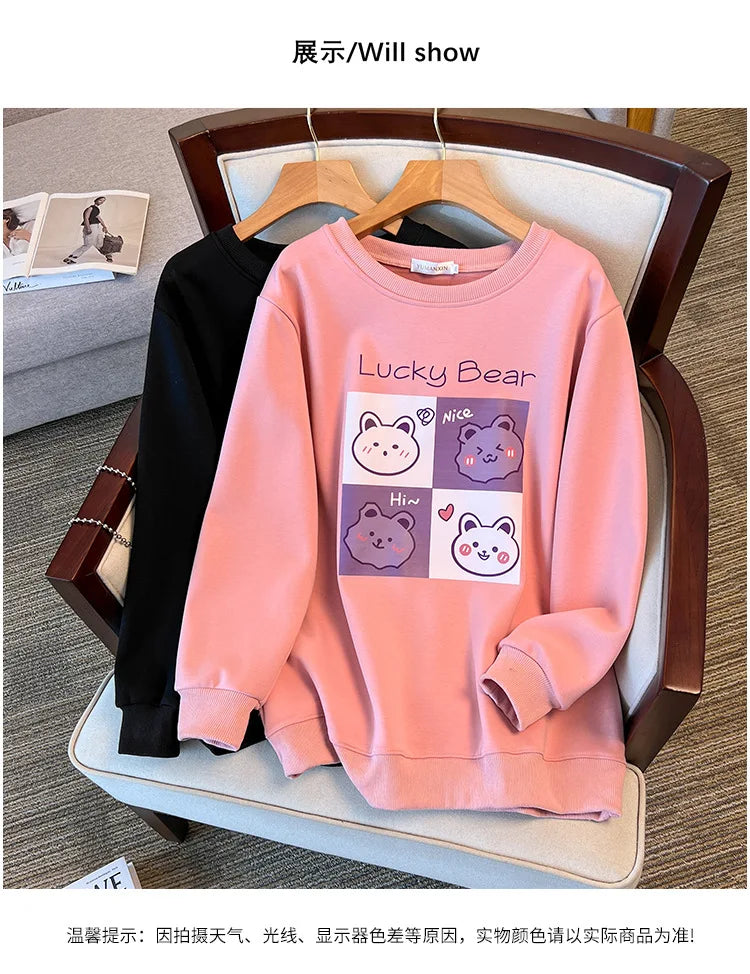 170kg plus size Damen büste Herbst Winter lose Rundhals ausschnitt Bär Sweatshirt Langarm lässig Top 6xl 7xl 8xl 9xl 10xl 11xl.