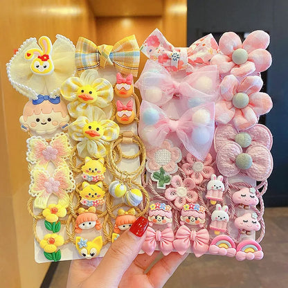 Kawaii Flower Bow Scrunchies Set Children Gift Girls Elastic Hair Rubber Bands Accessories Tie Hair Ring Rope Headdress Headwear.