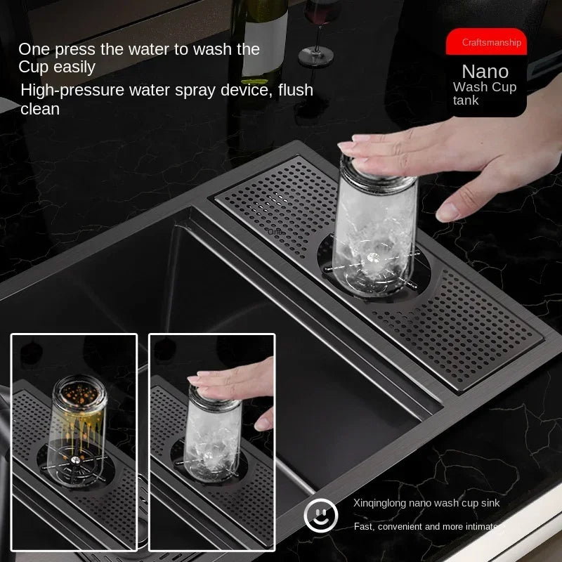 55 cm x 32 cm, 304 Nano-Edelstahl, versteckter Waschbecken-Klapphahn mit großem Einzelschlitz und Abdeckplatte, Bartheke, Tassenscheibe