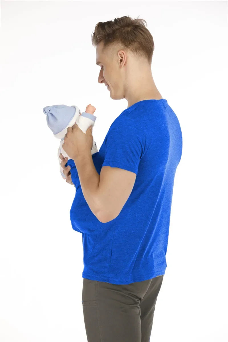 Safety Kangaroo Pocket T Shirt Baby Carrier Pregnancy Clothes Summer Short Sleeve Mother Father Top for Feeding Big Daddy Shirt
