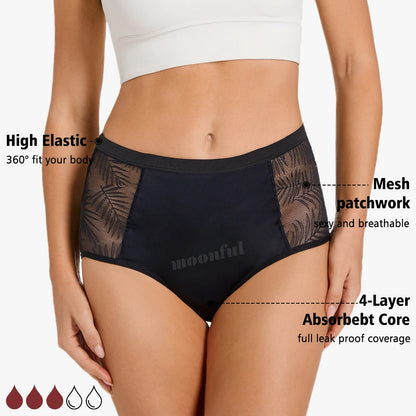 High Waist Period Underwear Lace Mesh Menstrual Panties Women Menstrual Cycle Absorbent Underwear Girl Panties for Monthly.