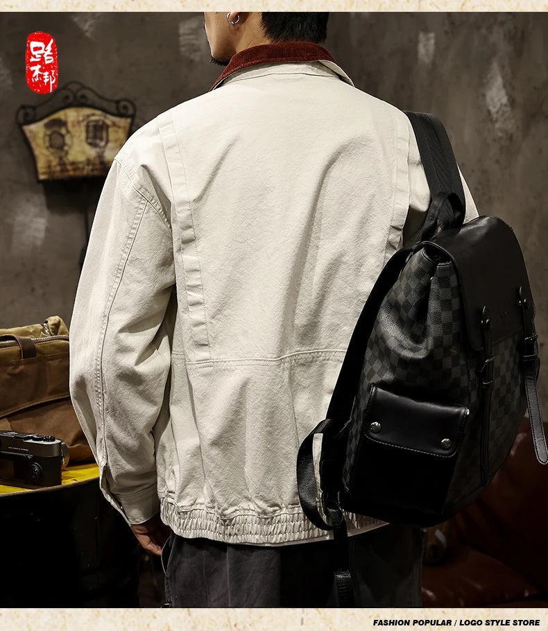 Men Spring Autumn Washed Cotton Loose Casual American Retro Cargo Jacket Man Streetwear Cityboy Coat Outerwear Varsity Jacket.