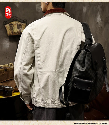 Men Spring Autumn Washed Cotton Loose Casual American Retro Cargo Jacket Man Streetwear Cityboy Coat Outerwear Varsity Jacket.