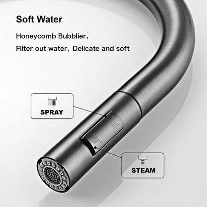 Modern style gun gray pull-out kitchen faucet with 1 handle for hot&cold water intelligent sensing and 2 functions for sink Tap