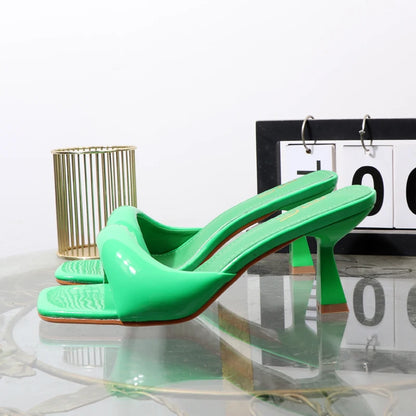 High heeled slippers 2025 Summer wear open-toed Women's sandals with thin heels 7CM Sexy red high heels Banquet shoes.