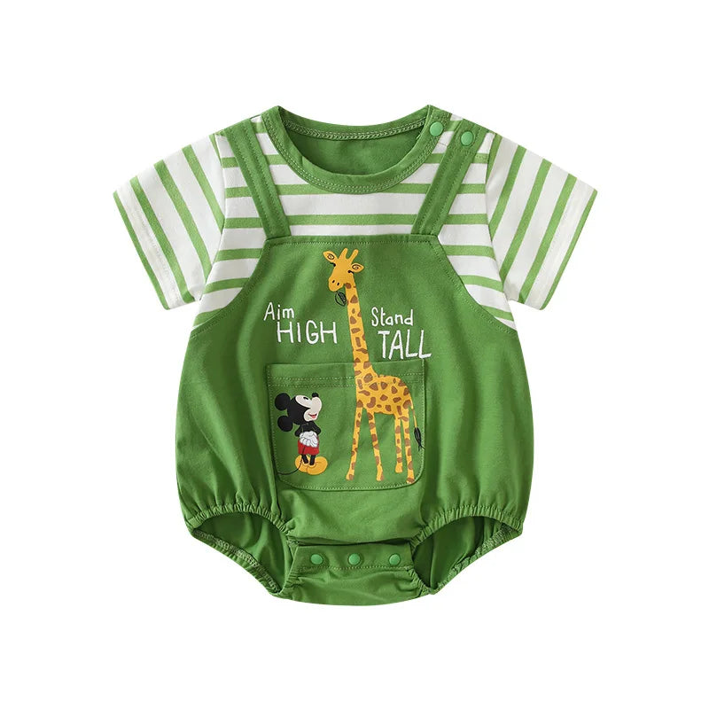 MINISO Mickey Sommer Baby Jungen Kurzarm Klettern Anzug Koreanischen Stil Baumwolle Faux Zwei Stück Säuglingsspielanzug 0-1 jahre Bodys.