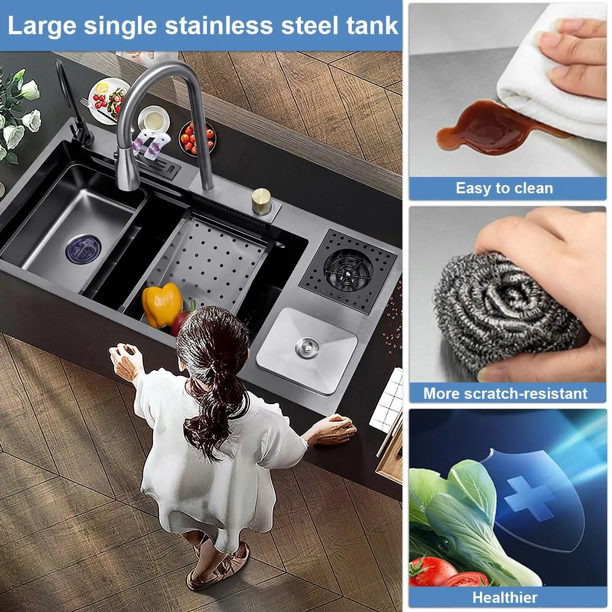 Modern Multifunctional Stainless Steel Kitchen Sink with Faucet for Home Cooking and Cleaning Durable Scratch-Resistant