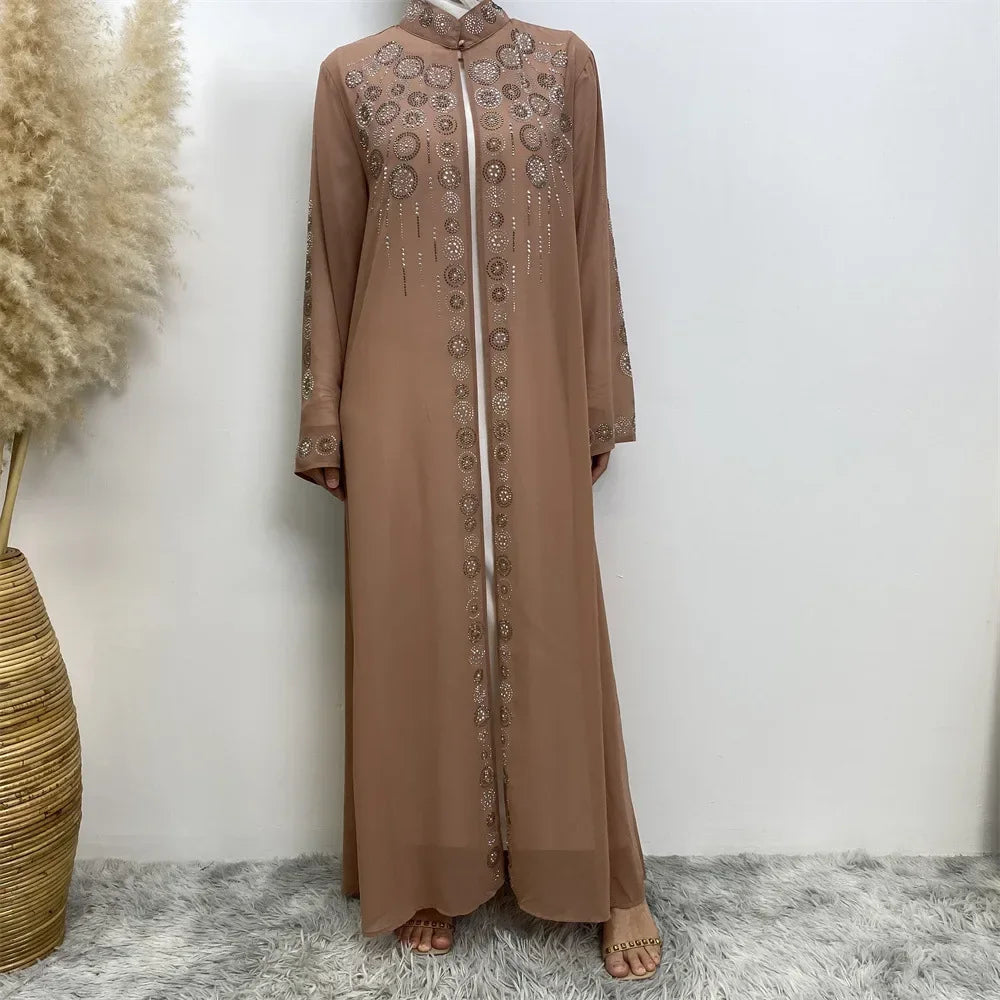 Luxury Diamonds Kimono Open Abayas for Women Muslim Dress Morocco Kaftan Dubai Turkey Party Gown Kebaya Islam Jalabiya Ramadan