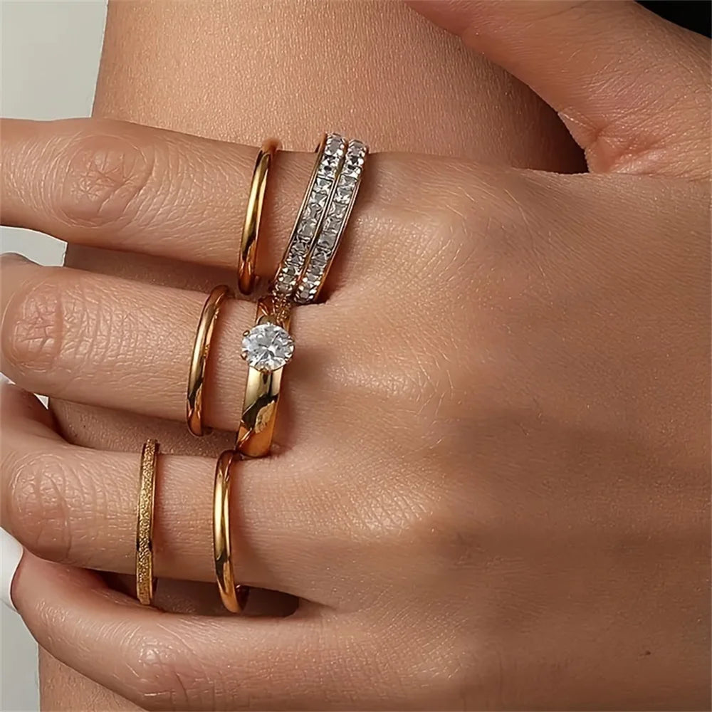 Luxury Stainless Steel Ring For Women Three-Piece Set Zircon Classic Fashion Finger Accessory Jewelry Female Gifts.
