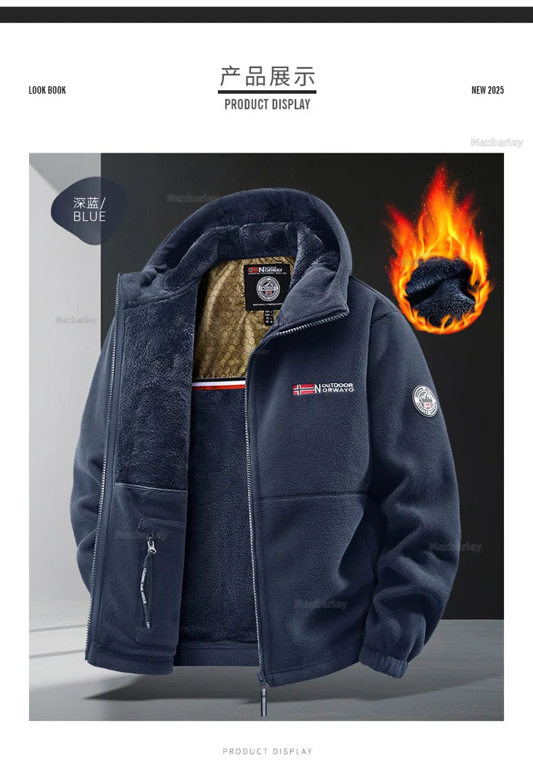 Maxbarley Winter Sportswear Set Mens Retro Training Thick Fleece Jacket + Pants Two Piece Set Casual Ski Running Tracksuit Suit.