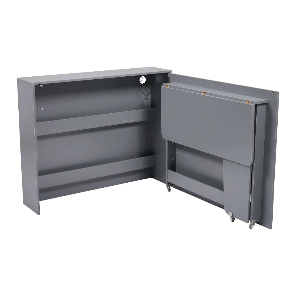 Klappbarer Schreibtisch mit Rollen und kabellosem Ladegerät – 2-in-1-Sideboard und Arbeitsplatz, mit Regal und Kippschutz, Rollen mit Bremstisch