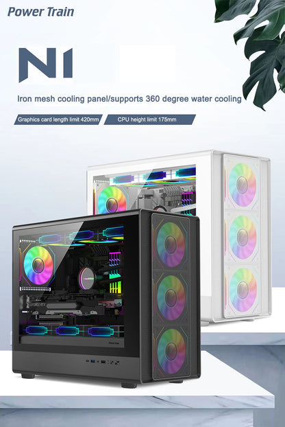 Power Train N1 MATX ITX Case Glass Side Transparent Host Shell Desktop Computer 360 Water-Cooled Mesh ventilation PC Casings.