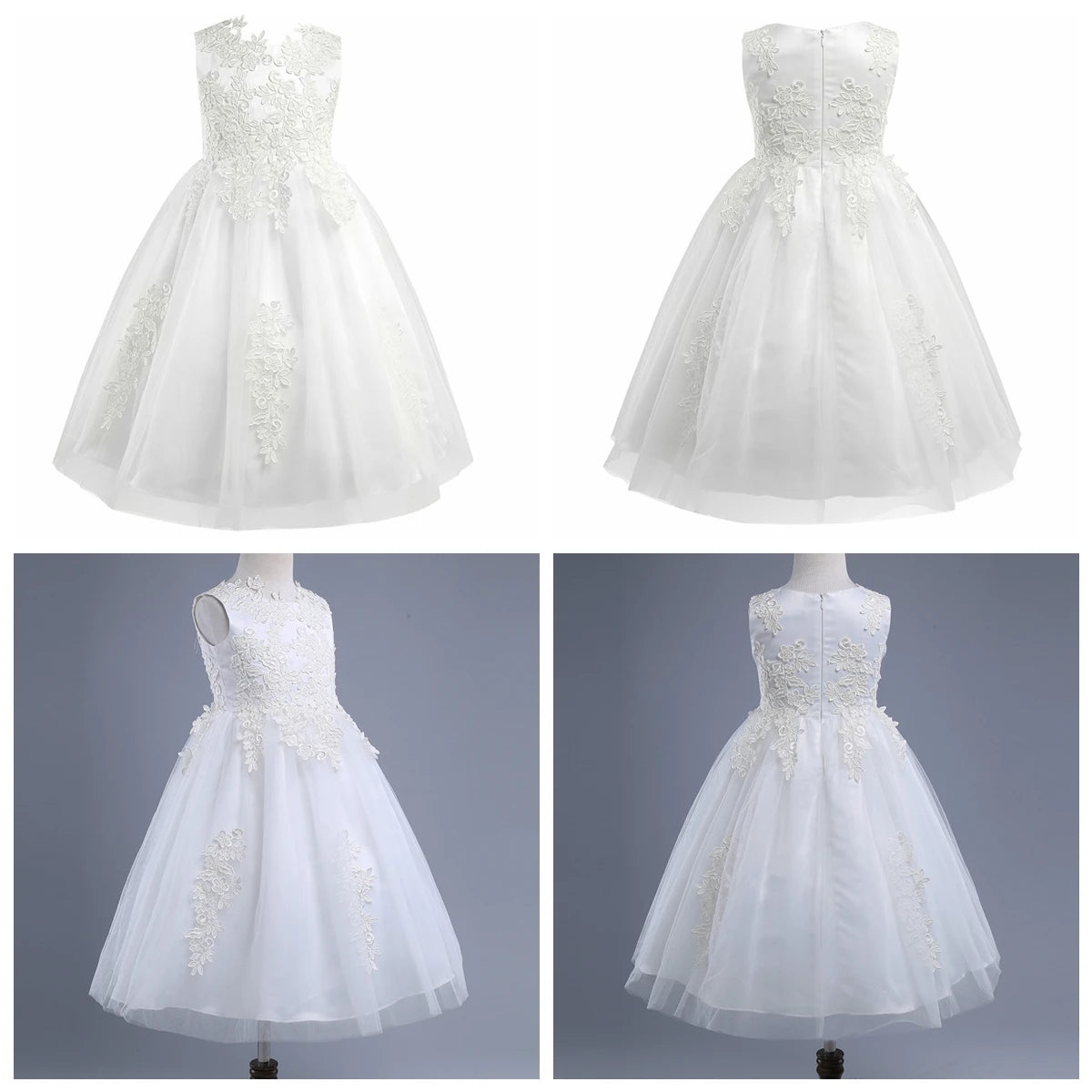 Blumenmädchenkleid mit floraler Spitze für Kinder, bestickt, für Hochzeit, Festzug, Brautjungfernkleid, ärmellos, Taufe, Kommunion, Ballkleid.