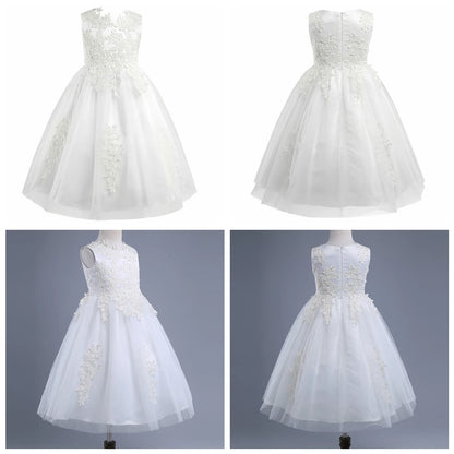 Blumenmädchenkleid mit floraler Spitze für Kinder, bestickt, für Hochzeit, Festzug, Brautjungfernkleid, ärmellos, Taufe, Kommunion, Ballkleid.