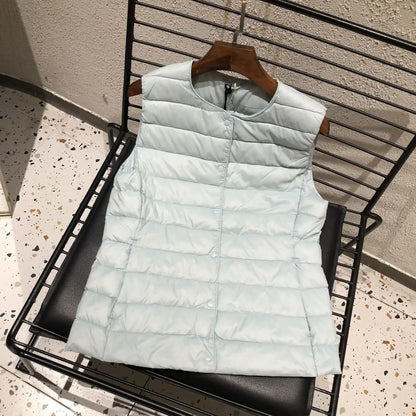 2025 neue Frauen Ärmellose Puffer Jacke Frühling Winter Weibliche 90 % Weiße Ente Unten Ultra Leichte Packbare Warme Daunen Liner weste