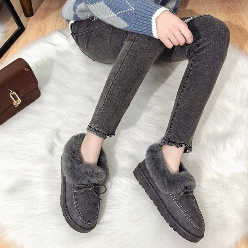 Bow Round Toe Flat Fleece-lined Woman Shoes Trend 2025 Y2k Chic and Elegant Winter Novelty Padded Sale Hot Snow Boots for Women.