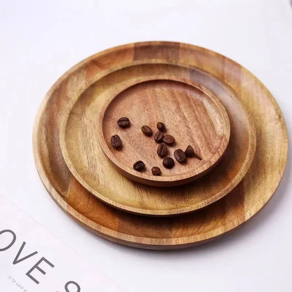 Wooden Tray Simple Round Serving Tray Retro Wood Plates Fruit Dessert Tray Snack Fruit Platter Food Plate Dish Storage Tray.