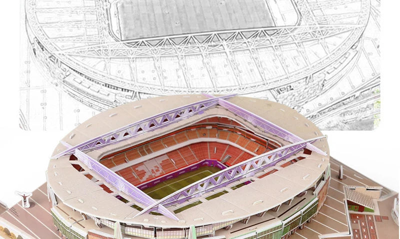 3D Football Stadium Puzzle Paper Model Architecture Kit Adult Kids Craft Building Toy Home Decor Gift Jigsaw Collectible Play.