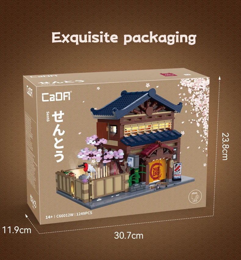 Cada Japanese Sushi HouseBricks Shop LED Japanese Steamed Bun House Building Blocks Summer Cafe cada Toy Street View Series set.