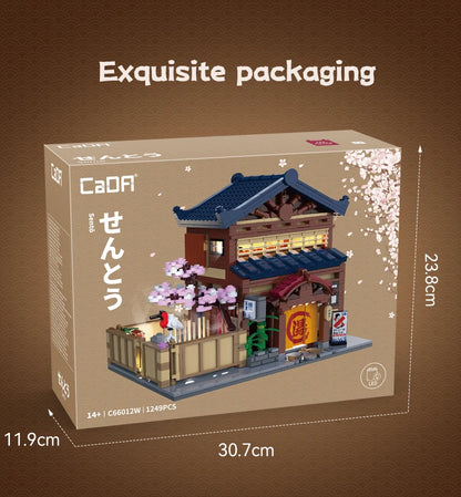 Cada Japanese Sushi HouseBricks Shop LED Japanese Steamed Bun House Building Blocks Summer Cafe cada Toy Street View Series set.