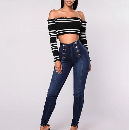 Denim Pencil Pants Women Vintage Jeans High Waist Washed Double Breasted Pockets Basics Ankle Length Trousers 2025 Streetwear.