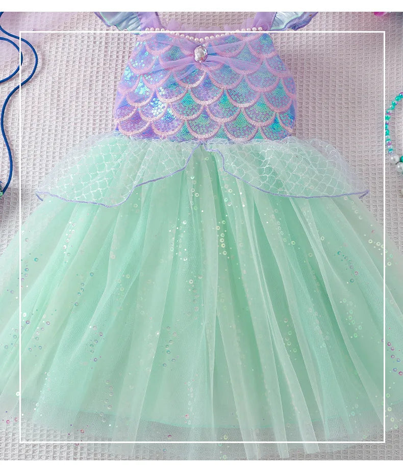 Mädchen Prinzessin Kleider Meerjungfrau Motto Party Sling Mesh Rock Pailletten Leistung Kostüm Geburtstag Kinder Kleidung Perle Säuglings Kleid.