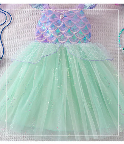 Mädchen Prinzessin Kleider Meerjungfrau Motto Party Sling Mesh Rock Pailletten Leistung Kostüm Geburtstag Kinder Kleidung Perle Säuglings Kleid.