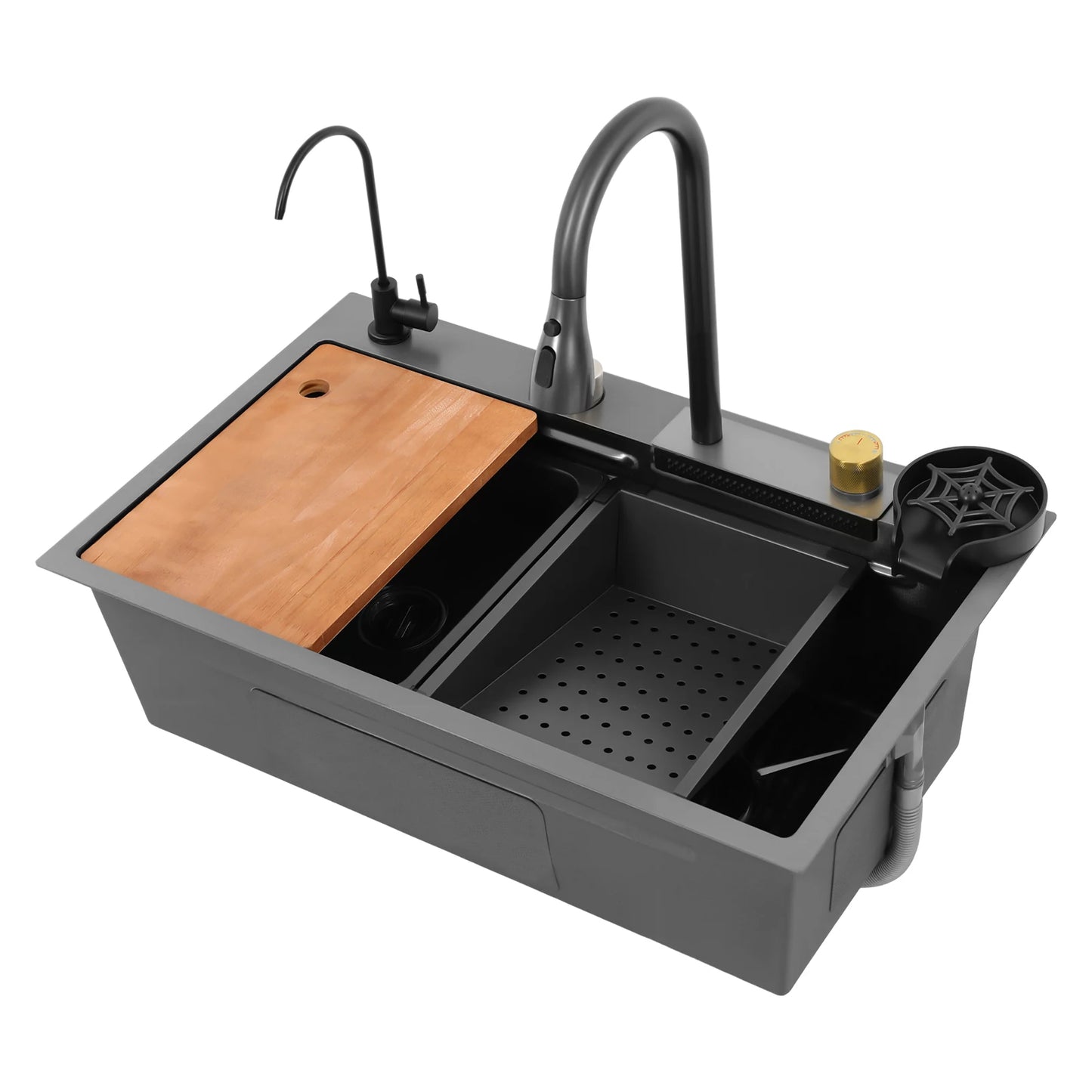 Single Bowl Kitchen Sink Waterfall Bar Sink Stainless Steel Sink with Tap Silver Rectangular